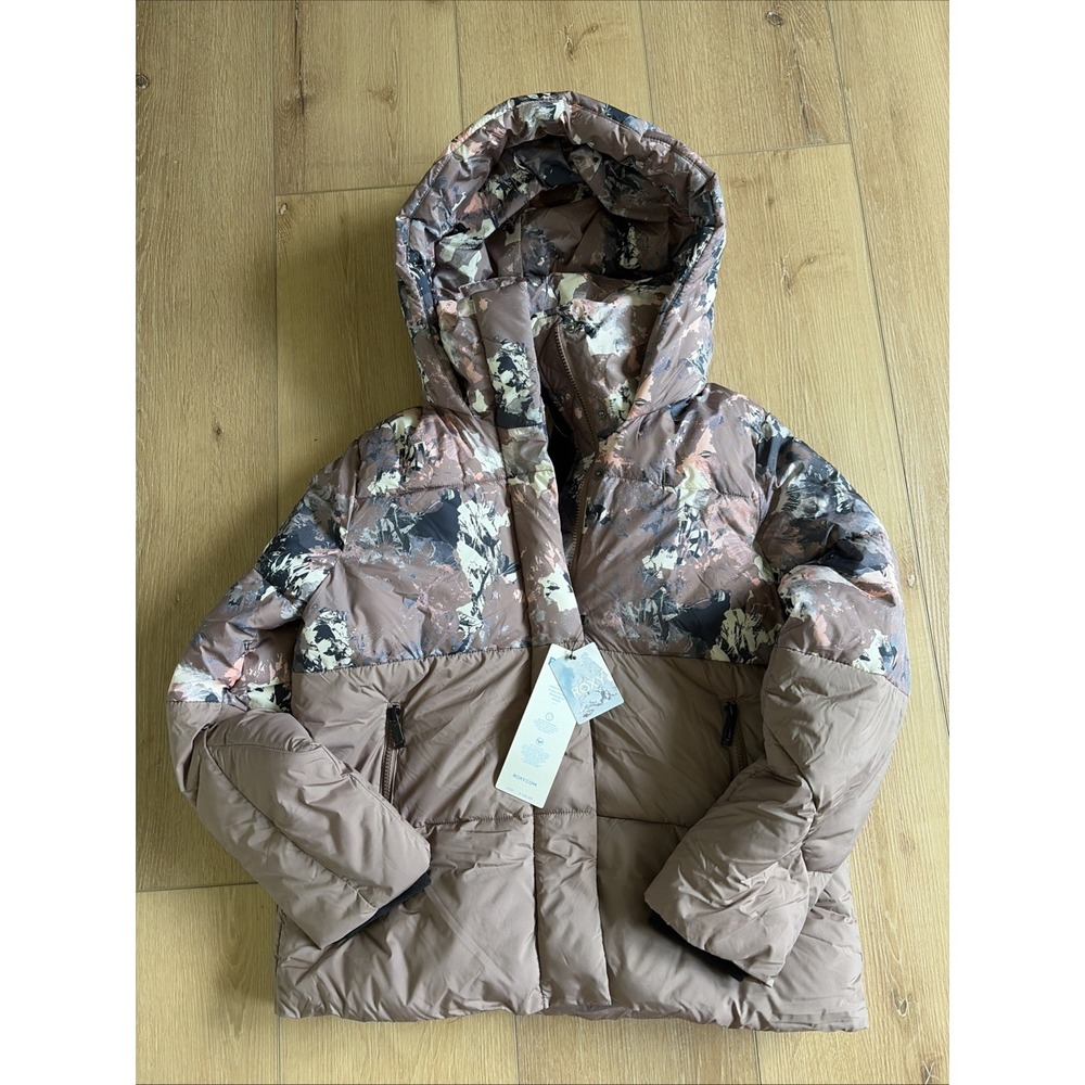 Roxy Women's Snow Ski Jacket Coat Hooded Mauve Puffer Floral Abstract Sz Medium